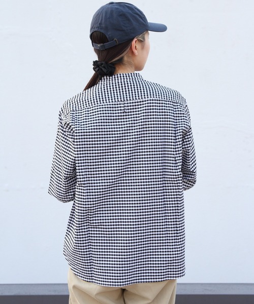 DANTON（ダントン）の「DANTON/ダントン　バンドカラーシャツロングスリーブ　チェック＆ストライプ　BAND COLLAR SHIRT LONGSLEEVE CHECK＆STRIPE（ウィメンズ）　DT-B0279 OXP（シャツ/ブラウス・レディース・サックスブルー/ブラック/ブラック系その他2/オリーブ・38/36）」の14枚目の写真