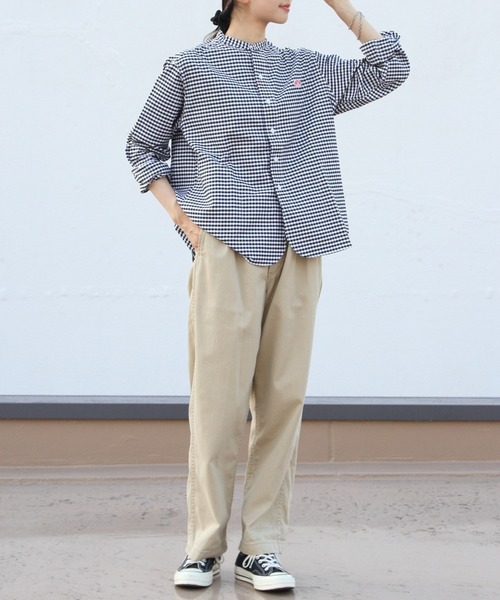 DANTON（ダントン）の「DANTON/ダントン　バンドカラーシャツロングスリーブ　チェック＆ストライプ　BAND COLLAR SHIRT LONGSLEEVE CHECK＆STRIPE（ウィメンズ）　DT-B0279 OXP（シャツ/ブラウス・レディース・サックスブルー/ブラック/ブラック系その他2/オリーブ・38/36）」の15枚目の写真