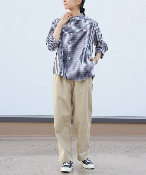 DANTON（ダントン）の「DANTON/ダントン　バンドカラーシャツロングスリーブ　チェック＆ストライプ　BAND COLLAR SHIRT LONGSLEEVE CHECK＆STRIPE（ウィメンズ）　DT-B0279 OXP（シャツ/ブラウス・レディース・サックスブルー/ブラック/ブラック系その他2/オリーブ・38/36）」の16枚目の写真