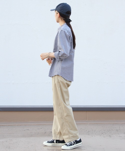 DANTON（ダントン）の「DANTON/ダントン　バンドカラーシャツロングスリーブ　チェック＆ストライプ　BAND COLLAR SHIRT LONGSLEEVE CHECK＆STRIPE（ウィメンズ）　DT-B0279 OXP（シャツ/ブラウス・レディース・サックスブルー/ブラック/ブラック系その他2/オリーブ・38/36）」の17枚目の写真