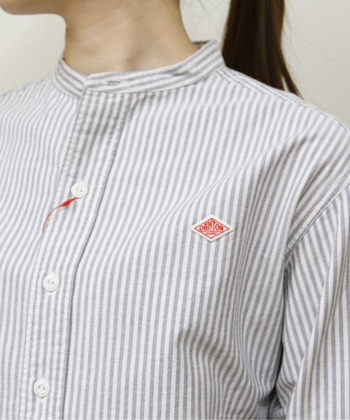DANTON（ダントン）の「DANTON/ダントン　バンドカラーシャツロングスリーブ　チェック＆ストライプ　BAND COLLAR SHIRT LONGSLEEVE CHECK＆STRIPE（ウィメンズ）　DT-B0279 OXP（シャツ/ブラウス・レディース・サックスブルー/ブラック/ブラック系その他2/オリーブ/ネイビー・38/36）」の9枚目の写真