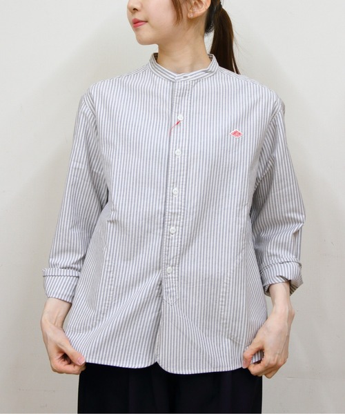 DANTON（ダントン）の「DANTON/ダントン　バンドカラーシャツロングスリーブ　チェック＆ストライプ　BAND COLLAR SHIRT LONGSLEEVE CHECK＆STRIPE（ウィメンズ）　DT-B0279 OXP（シャツ/ブラウス・レディース・サックスブルー/ブラック/ブラック系その他2/オリーブ/ネイビー・38/36）」の14枚目の写真