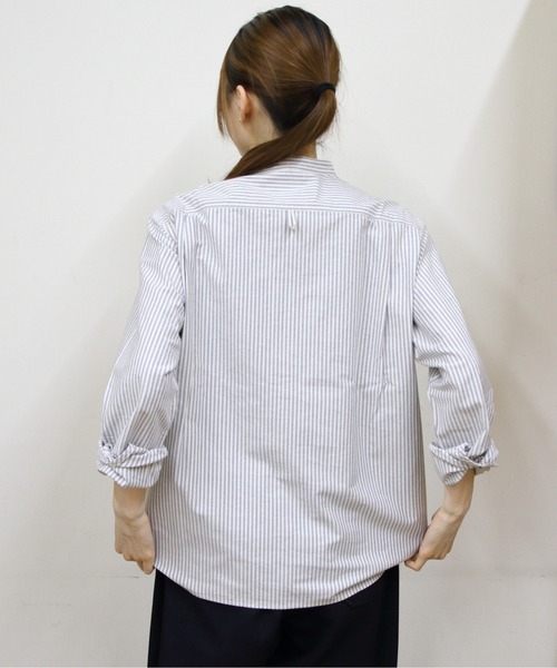 DANTON（ダントン）の「DANTON/ダントン　バンドカラーシャツロングスリーブ　チェック＆ストライプ　BAND COLLAR SHIRT LONGSLEEVE CHECK＆STRIPE（ウィメンズ）　DT-B0279 OXP（シャツ/ブラウス・レディース・サックスブルー/ブラック/ブラック系その他2/オリーブ/ネイビー・38/36）」の16枚目の写真