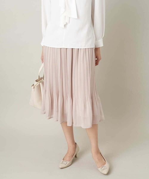 a.v.v（アーヴェヴェ）の「【洗濯機で洗える】シフォンプリーツスカート（スーツスカート・レディース・ブラック/ベージュ/ネイビー・40/42/34/38/36）」の2枚目の写真