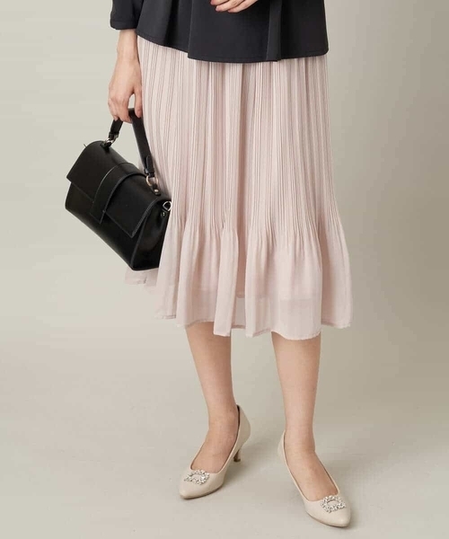 a.v.v（アーヴェヴェ）の「【洗濯機で洗える】シフォンプリーツスカート（スーツスカート・レディース・ブラック/ベージュ/ネイビー・40/42/34/38/36）」の5枚目の写真