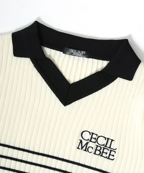 CECIL McBEE(セシルマクビー)の「CECIL McBEE(セシルマクビー)ワンポイントロゴ スキッパーネック スプリングニットポロシャツ レディース/プルオーバートップス(ニット/セーター・レディース・ホワイト系その他/オフホワイト/ブラック・L/M)」の14枚目の写真
