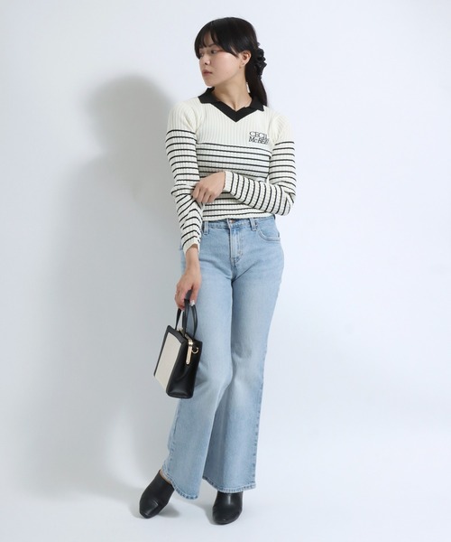 CECIL McBEE(セシルマクビー)の「CECIL McBEE(セシルマクビー)ワンポイントロゴ スキッパーネック スプリングニットポロシャツ レディース/プルオーバートップス(ニット/セーター・レディース・ホワイト系その他/オフホワイト/ブラック・L/M)」の5枚目の写真