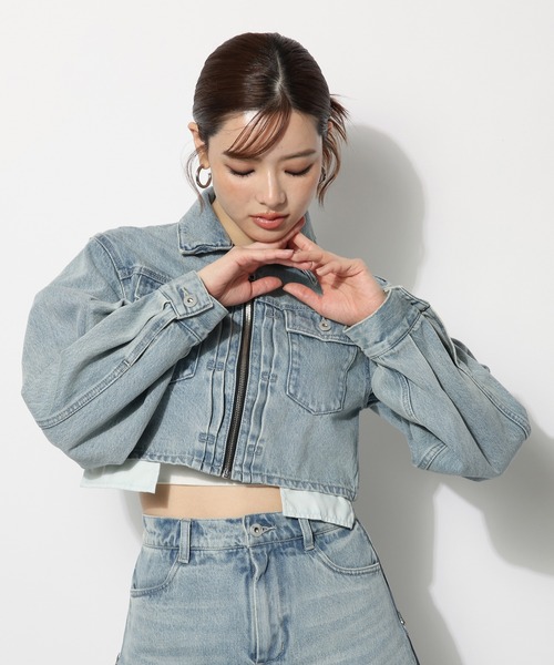 SPIRALGIRL（スパイラルガール）の「フロントプリーツZIPデニムショートジャケット（デニムジャケット・レディース・ブラック/ブルー・FREE）」の20枚目の写真