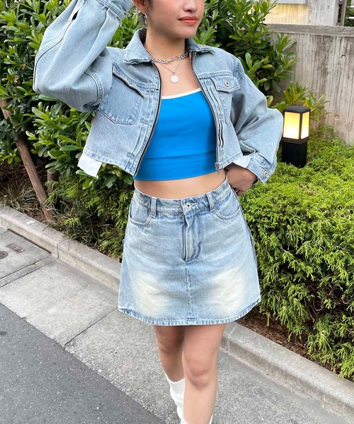 SPIRALGIRL（スパイラルガール）の「フロントプリーツZIPデニムショートジャケット（デニムジャケット・レディース・ブラック/ブルー・FREE）」の6枚目の写真