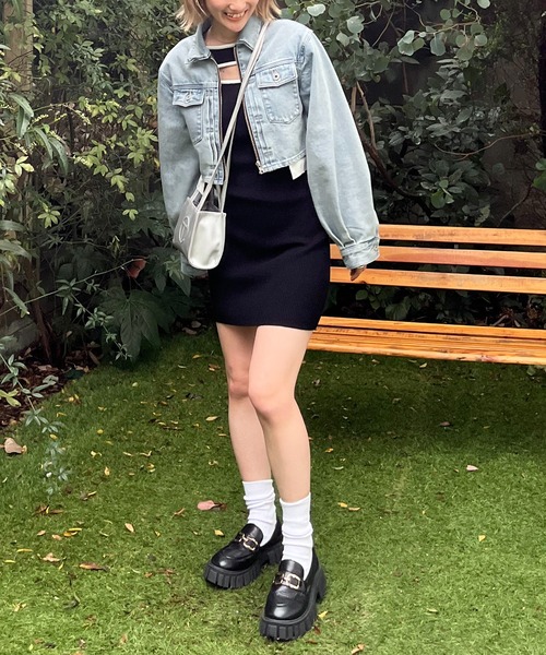 SPIRALGIRL（スパイラルガール）の「フロントプリーツZIPデニムショートジャケット（デニムジャケット・レディース・ブラック/ブルー・FREE）」の12枚目の写真