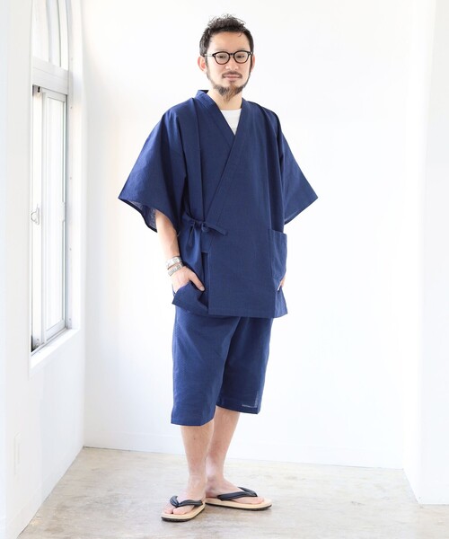 BEAMS JAPAN（ビームス　ジャパン）の「長尾織布 / 別注 しじら織り 甚平（浴衣・メンズ・ネイビー/インディゴブルー/サックスブルー/ブルー/ベージュ・MEDIUM/LARGE/X-LARGE）」の8枚目の写真