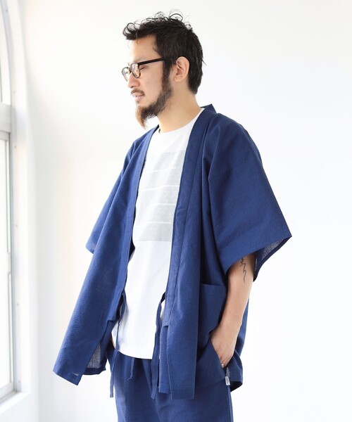 BEAMS JAPAN（ビームス　ジャパン）の「長尾織布 / 別注 しじら織り 甚平（浴衣・メンズ・ネイビー/インディゴブルー/サックスブルー/ブルー/ベージュ・MEDIUM/LARGE/X-LARGE）」の9枚目の写真