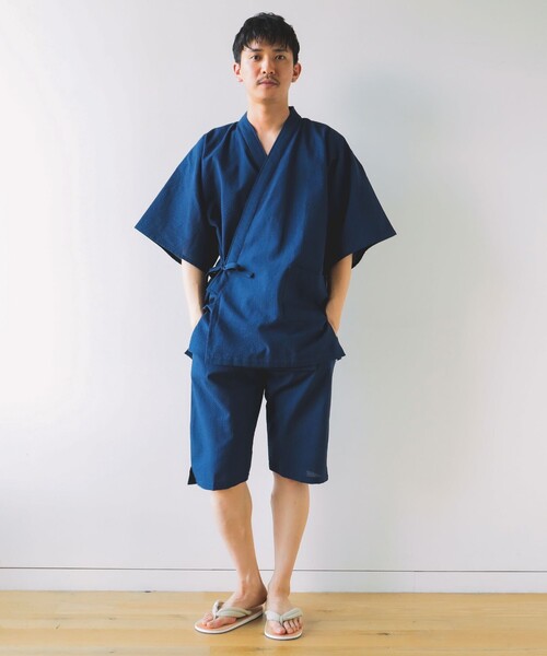 BEAMS JAPAN（ビームス　ジャパン）の「長尾織布 / 別注 しじら織り 甚平（浴衣・メンズ・ネイビー/インディゴブルー/サックスブルー/ブルー/ベージュ・MEDIUM/LARGE/X-LARGE）」の5枚目の写真