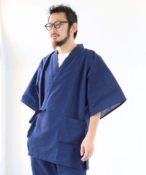BEAMS JAPAN（ビームス　ジャパン）の「長尾織布 / 別注 しじら織り 甚平（浴衣・メンズ・ネイビー/インディゴブルー/サックスブルー/ブルー/ベージュ・MEDIUM/LARGE/X-LARGE）」の7枚目の写真