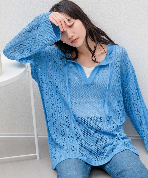 LOWRYS FARM（ローリーズファーム）の「２ＷＡＹキリカエメッシュＰＯＬＳ 104765（ニット/セーター・レディース・ブルー/ブラック/ホワイト/ホワイト系その他・FREE）」の12枚目の写真