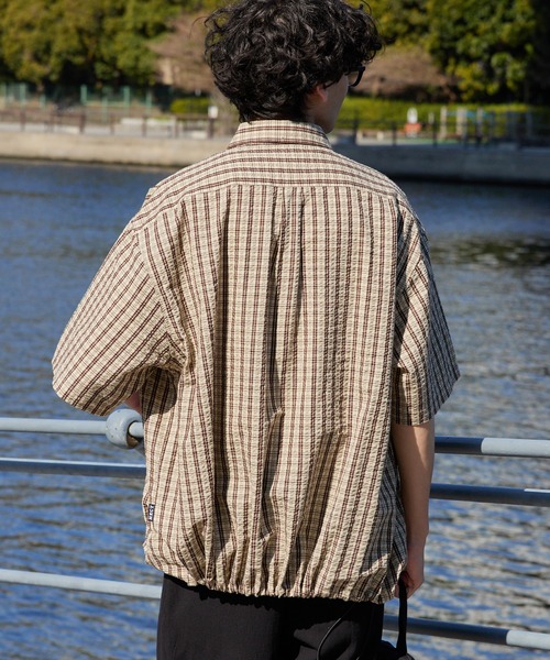 HECT】Big W-pocket Draw Cord Seersucker Check S/S Shirt / ビッグ