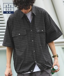 HECT（ヘクト）の「【HECT】Big W-pocket Draw Cord Seersucker Check S/S Shirt / ビッグシルエット ダブルポケット ドローコード シアサッカー半袖チェックシャツ（シャツ/ブラウス）」