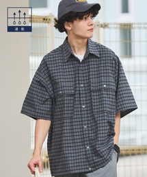 HECT（ヘクト）の「【HECT】Big W-pocket Draw Cord Seersucker Check S/S Shirt / ビッグシルエット ダブルポケット ドローコード シアサッカー半袖チェックシャツ（シャツ/ブラウス）」
