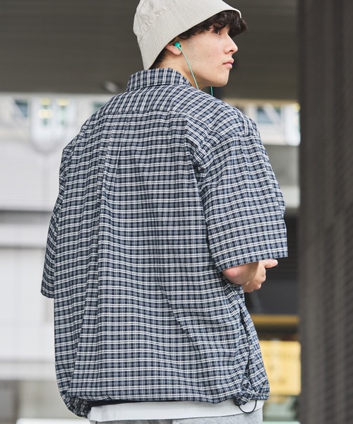 ★DRAW FIT★ HEDI SEERSUCKER ROLL-UP 半袖 チェック シャツ HECT】Big W-pocket Draw Cord Seersucker Check S/S Shirt