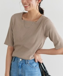 Pierrot（ピエロ）の「スクエアネック5分袖テレコリブカットソー（Tシャツ/カットソー）」