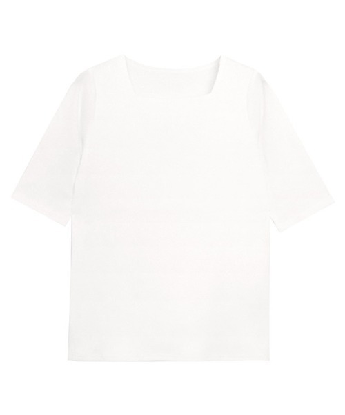 Pierrot(ピエロ)の「スクエアネック5分袖テレコリブカットソー(Tシャツ/カットソー・レディース・ブラウン/オフホワイト/ブラック/ホワイト×ブラック/ライトグレー/チャコール/ライトベージュ/ブルー系その他/ネイビー/チャコールグレー/レッド系その他・M/L/LL)」の19枚目の写真