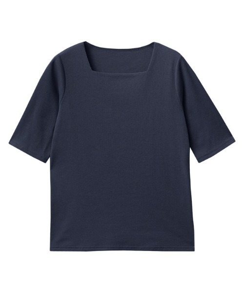 セール】スクエアネック5分袖テレコリブカットソー（Tシャツ