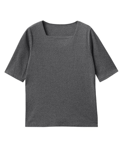 Pierrot(ピエロ)の「スクエアネック5分袖テレコリブカットソー(Tシャツ/カットソー・レディース・ブラウン/オフホワイト/ブラック/ホワイト×ブラック/ライトグレー/チャコール/ライトベージュ/ブルー系その他/ネイビー/チャコールグレー/レッド系その他・M/L/LL)」の15枚目の写真