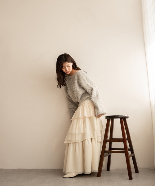 mideal(マイディール)の「tull mix tiered skirt / チュールミックスティアードスカート(スカート・レディース・アイボリー/グレー・FREE)」の3枚目の写真