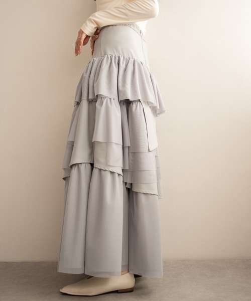 mideal(マイディール)の「tull mix tiered skirt / チュールミックスティアードスカート(スカート・レディース・アイボリー/グレー・FREE)」の16枚目の写真