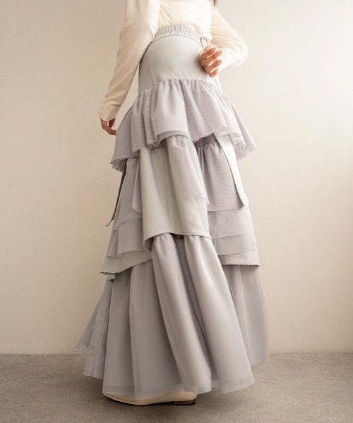 mideal(マイディール)の「tull mix tiered skirt / チュールミックスティアードスカート(スカート・レディース・アイボリー/グレー・FREE)」の19枚目の写真
