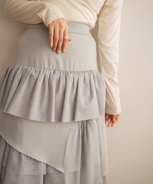 mideal(マイディール)の「tull mix tiered skirt / チュールミックスティアードスカート(スカート・レディース・アイボリー/グレー・FREE)」の22枚目の写真