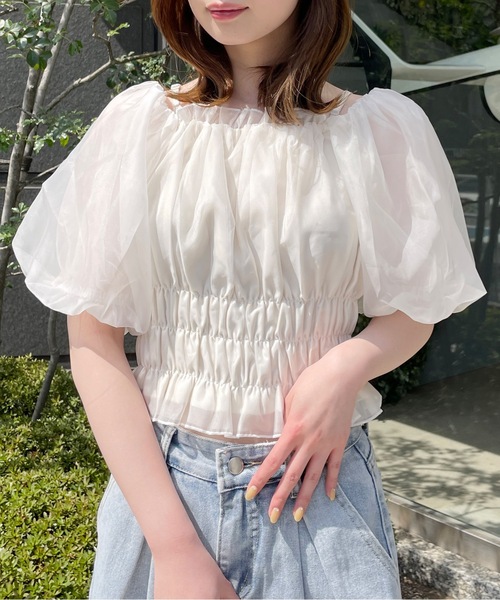 one way（ワンウェイ）の「シャーリングオフショルリボンブラウス（シャツ/ブラウス・レディース・ホワイト系その他/ピンク/ホワイト/ブルー/グレー・FREE）」の7枚目の写真