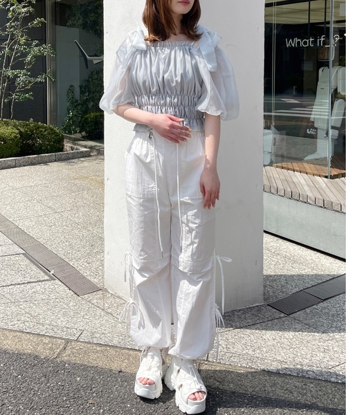 セール】シャーリングオフショルリボンブラウス（シャツ/ブラウス