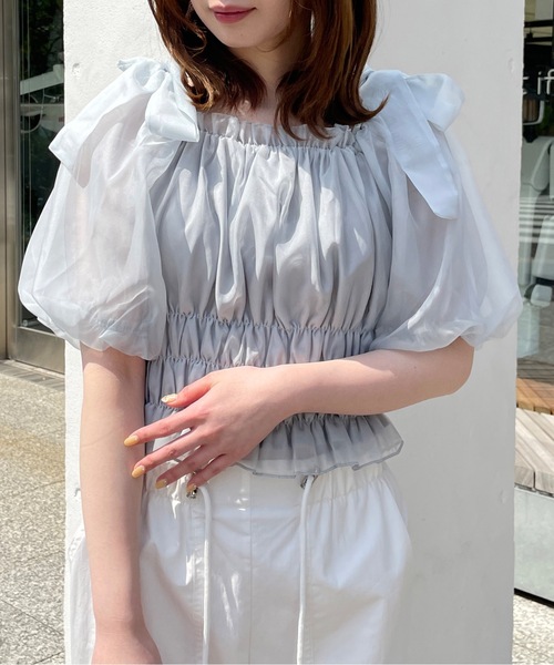 one way（ワンウェイ）の「シャーリングオフショルリボンブラウス（シャツ/ブラウス・レディース・ホワイト系その他/ピンク/ホワイト/ブルー/グレー・FREE）」の14枚目の写真