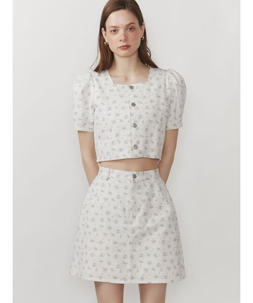 CALNAMUR（カルナムール）の「フラワーストレートスカート（スカート・レディース・ホワイト/ブルー・SMALL/MEDIUM）」の5枚目の写真