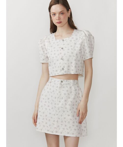 CALNAMUR（カルナムール）の「フラワーストレートスカート（スカート・レディース・ホワイト/ブルー・SMALL/MEDIUM）」の6枚目の写真