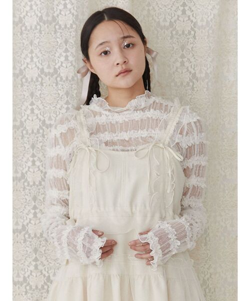 merry jenny（メリージェニー）の「fluffy frill tops（Tシャツ/カットソー・レディース・ブラック/オフホワイト・FREE）」の3枚目の写真