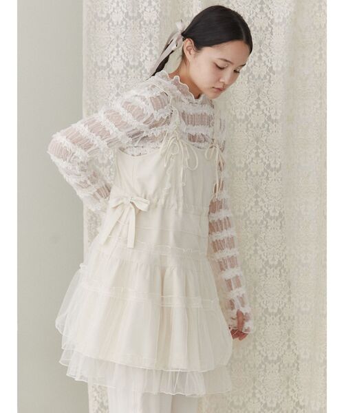 merry jenny（メリージェニー）の「fluffy frill tops（Tシャツ/カットソー・レディース・ブラック/オフホワイト・FREE）」の5枚目の写真