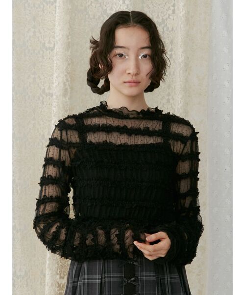 merry jenny（メリージェニー）の「fluffy frill tops（Tシャツ/カットソー・レディース・ブラック/オフホワイト・FREE）」の8枚目の写真