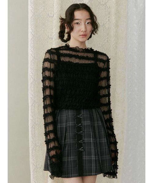 merry jenny（メリージェニー）の「fluffy frill tops（Tシャツ/カットソー・レディース・ブラック/オフホワイト・FREE）」の9枚目の写真