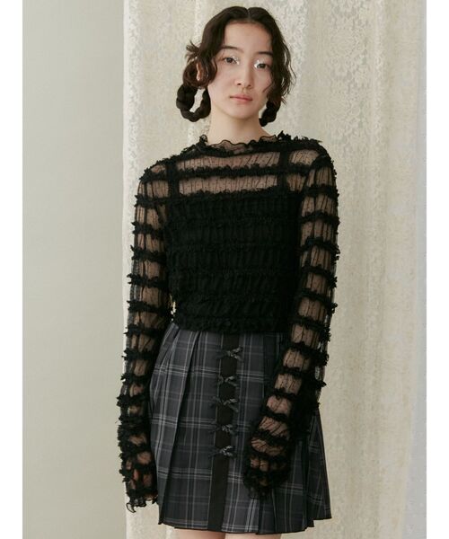 merry jenny（メリージェニー）の「fluffy frill tops（Tシャツ/カットソー・レディース・ブラック/オフホワイト・FREE）」の10枚目の写真