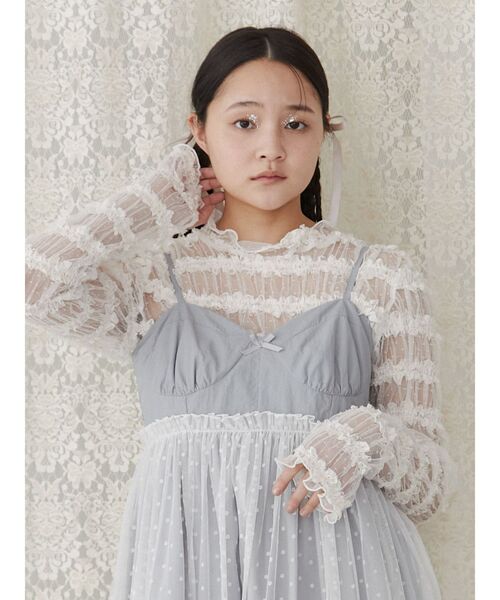 merry jenny（メリージェニー）の「fluffy frill tops（Tシャツ/カットソー・レディース・ブラック/オフホワイト・FREE）」の12枚目の写真