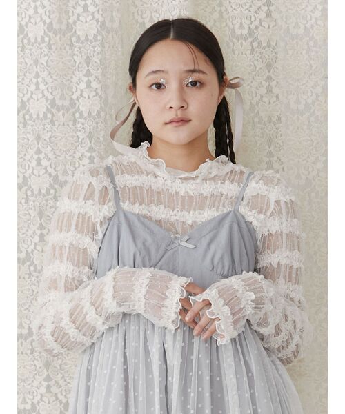 merry jenny（メリージェニー）の「fluffy frill tops（Tシャツ/カットソー・レディース・ブラック/オフホワイト・FREE）」の13枚目の写真