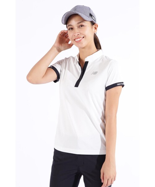 New Balance Golf(ニューバランスゴルフ)の「【new balance golf】ドット千鳥格子柄 半袖 カラーシャツ (WOMENS SPORT)(ポロシャツ・レディース・ベージュ/イエロー/ホワイト/ブラック・SMALL/MEDIUM/LARGE)」の2枚目の写真