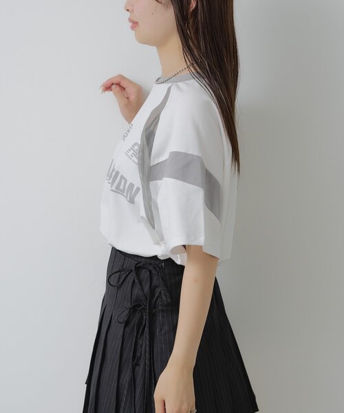RAY CASSIN(レイカズン)の「メッシュ切替ゲームTシャツ(Tシャツ/カットソー・レディース・ブラック/サックスブルー/ホワイト/ライトグレー・FREE)」の12枚目の写真