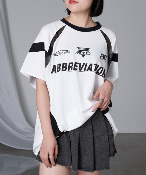 RAY CASSIN(レイカズン)の「メッシュ切替ゲームTシャツ(Tシャツ/カットソー・レディース・ブラック/サックスブルー/ホワイト/ライトグレー・FREE)」の3枚目の写真