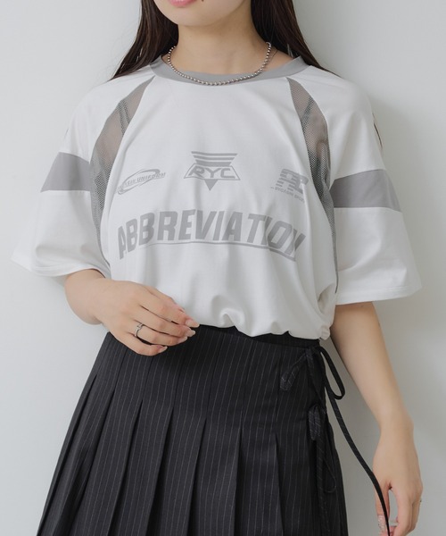 RAY CASSIN(レイカズン)の「メッシュ切替ゲームTシャツ(Tシャツ/カットソー・レディース・ブラック/サックスブルー/ホワイト/ライトグレー・FREE)」の4枚目の写真
