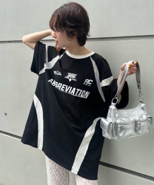 RAY CASSIN(レイカズン)の「メッシュ切替ゲームTシャツ(Tシャツ/カットソー・レディース・ブラック/サックスブルー/ホワイト/ライトグレー・FREE)」の6枚目の写真