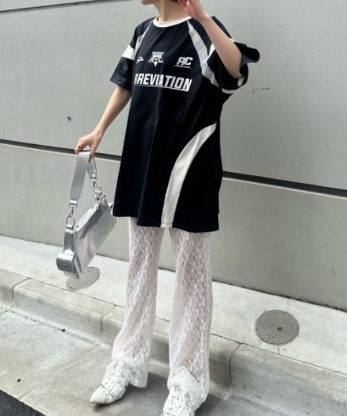 RAY CASSIN(レイカズン)の「メッシュ切替ゲームTシャツ(Tシャツ/カットソー・レディース・ブラック/サックスブルー/ホワイト/ライトグレー・FREE)」の7枚目の写真