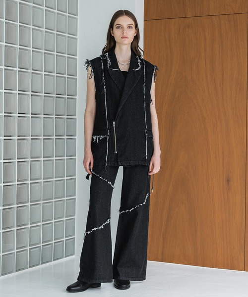 selle glant（セレグランテ）の「FRINGE DENIM DOUBLE GILET VEST/フリンジデニムダブルジレベスト（ベスト・メンズ・ブラック/インディゴブルー/サックスブルー・SMALL/MEDIUM/LARGE）」の8枚目の写真